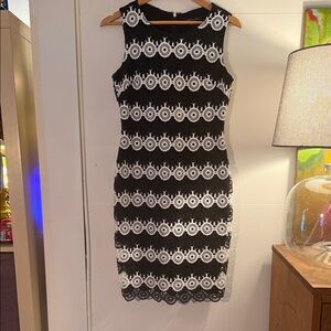 Tommy Hilfiger Black and White Lace Embroidered Cut Out Mini Dress